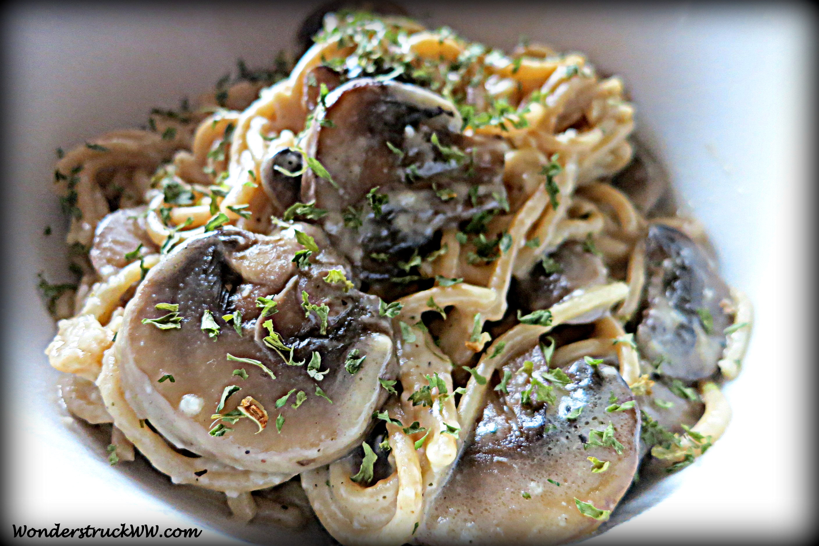 Mushroom Cream Sauce over Whole Wheat Pasta